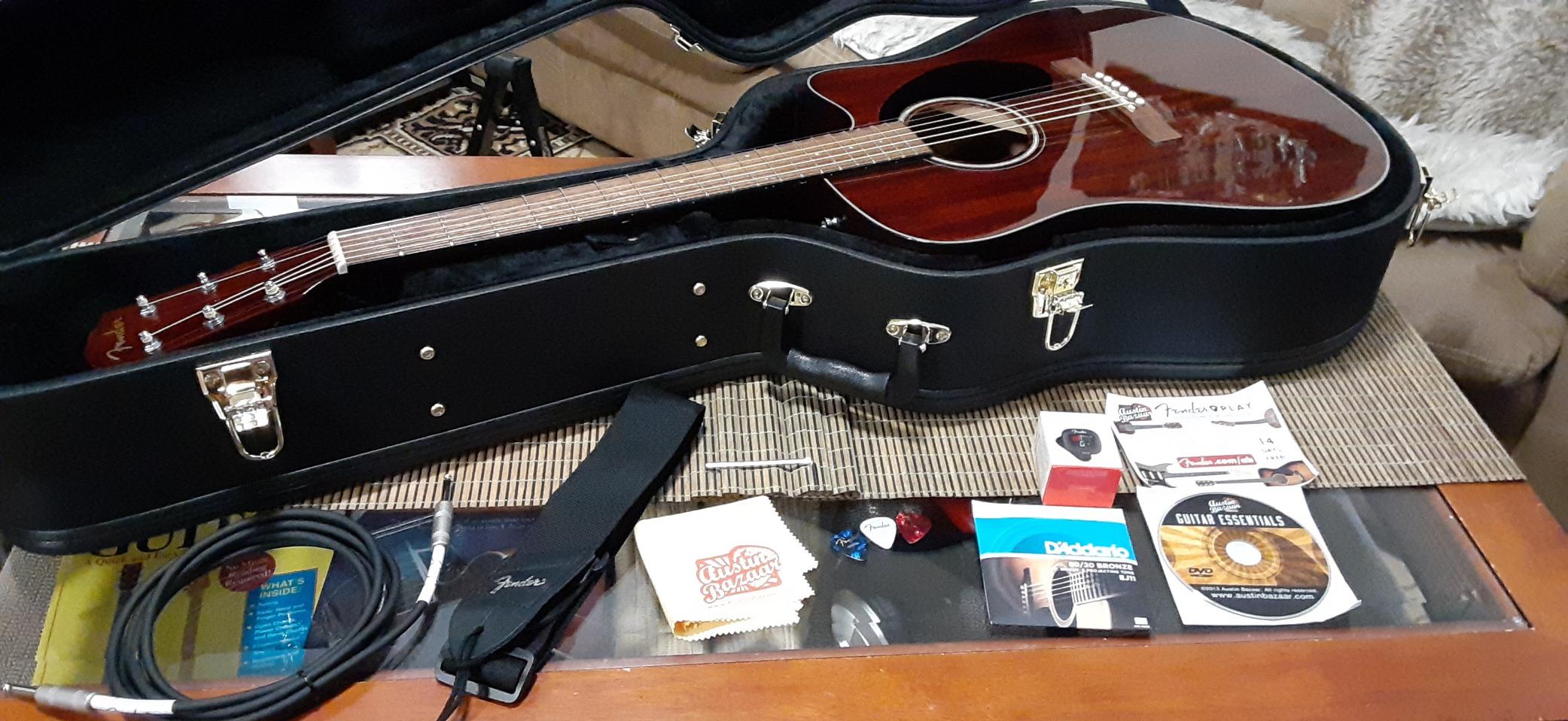 Fender CD-60S Solid Top Dreadnought Acoustic Guitar - All Mahogany Bundle with Hard Case, Tuner, Strap, Strings, Picks, and Austin Bazaar Instructional DVD customer photo 2