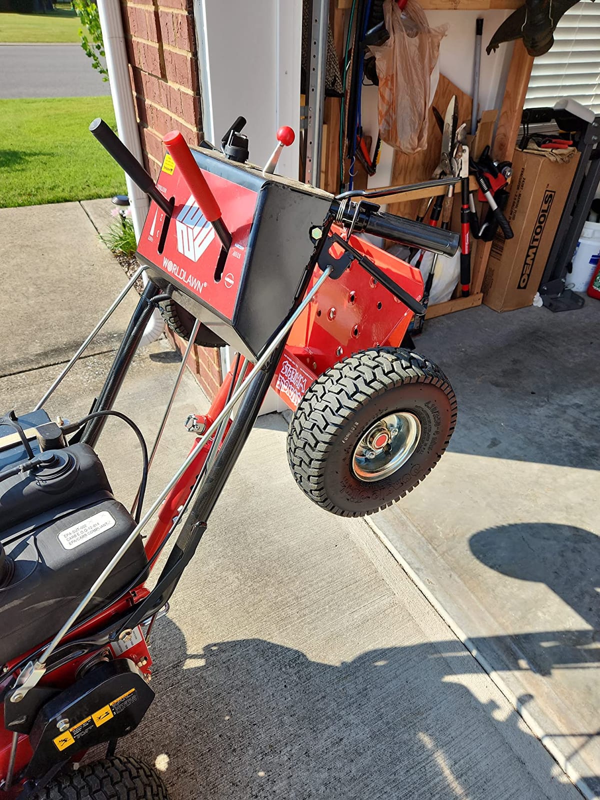 Jungle Jim's Jungle Wheels Lawn Mower Sulky – Red Edition – Stand-On Two-Wheel Sulky for Walk-Behind Mowers – Folding Trailer Hook Up – 10