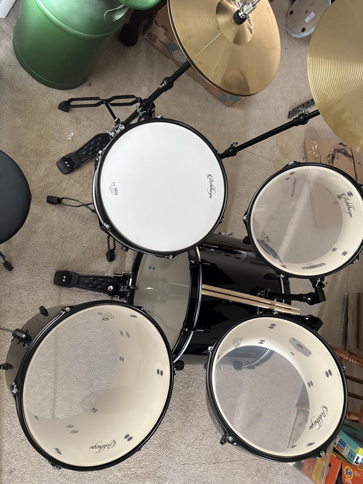 Ashthorpe 5-Piece Complete Full Size Adult Drum Set with Remo Batter Heads - Black customer photo 2