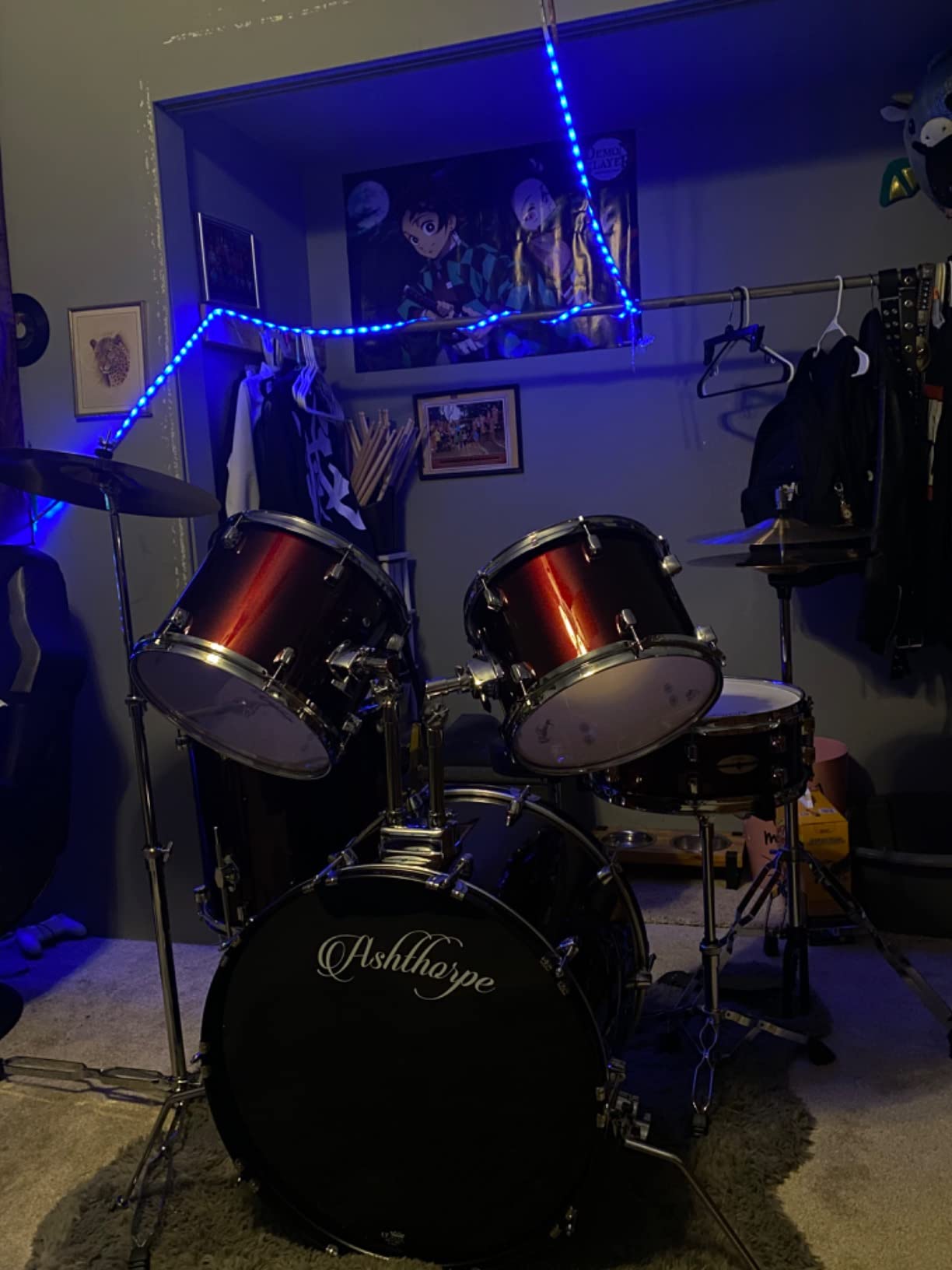 Ashthorpe 5-Piece Full Size Adult Drum Set with Remo Heads & Premium Brass Cymbals - Complete Professional Percussion Kit with Chrome Hardware - Red customer photo 1