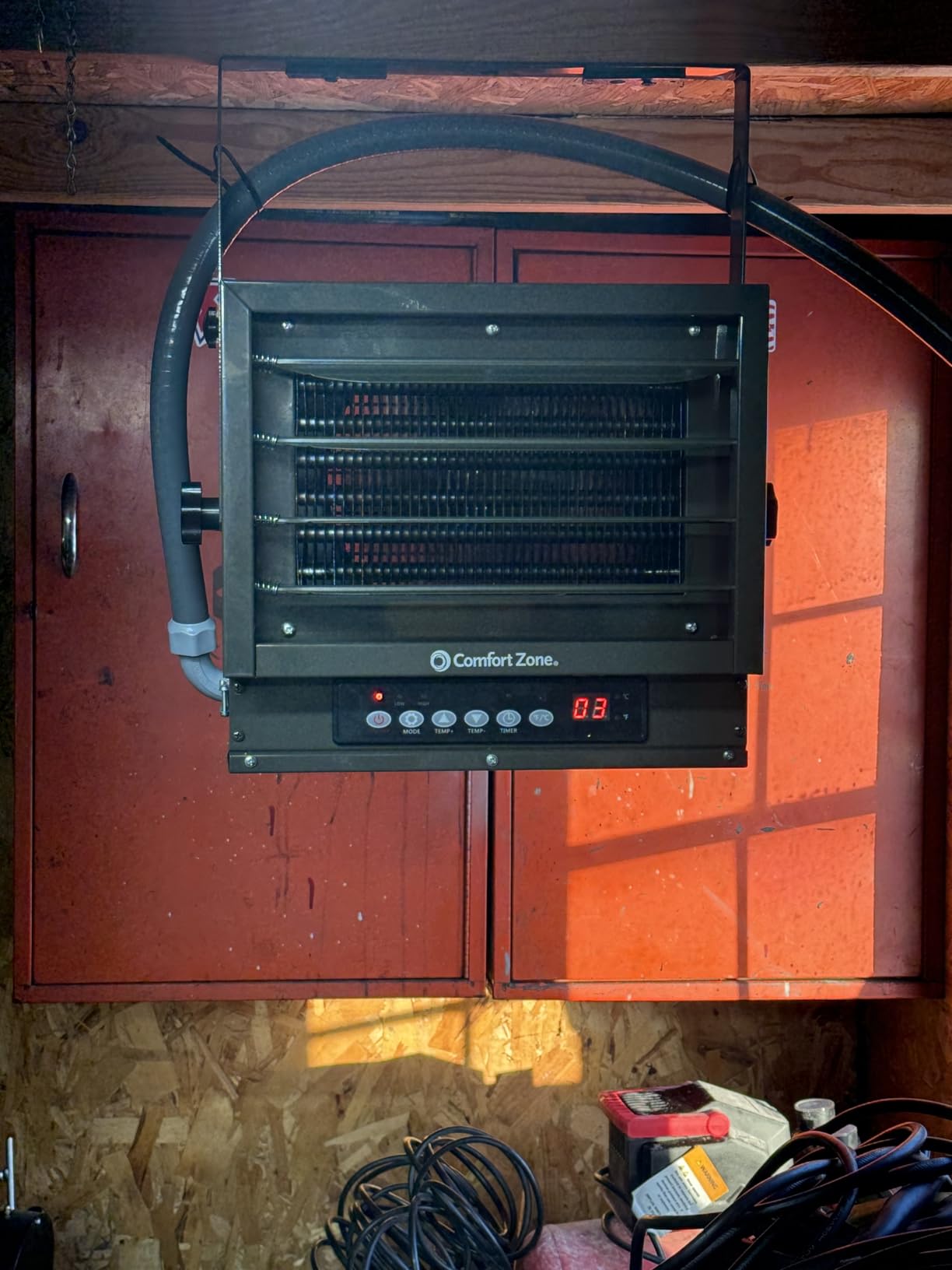 Comfort Zone Hard-Wired Ceiling Mount Garage Space Heater with Remote, 7,500 Watt, 240 Volt, Fan-Forced, Overheat Protection, Digital Thermostat, 12-Hour Timer, Ideal for Garage & Workshop, CZ230ER customer photo 1