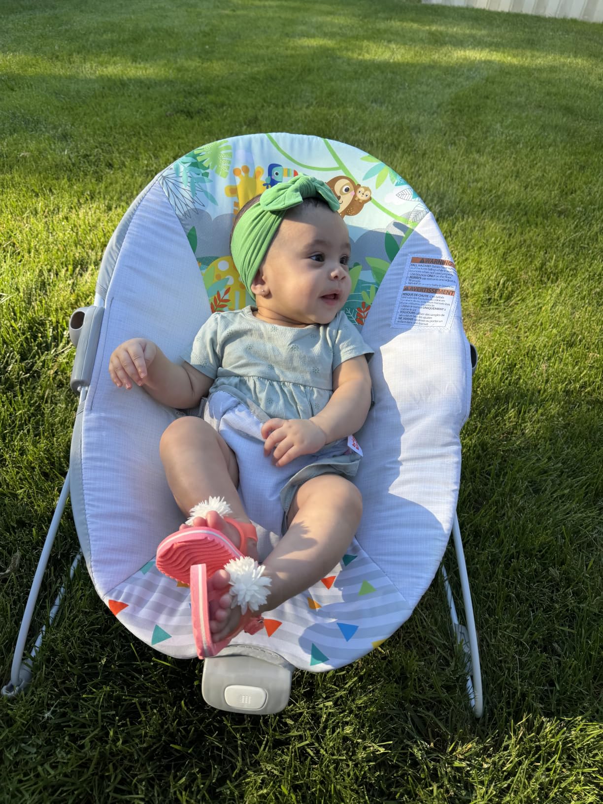 Bright Starts Baby Bouncer Soothing Vibrations Infant Seat - Removable -Toy Bar, Nonslip Feet, 0-6 Months Up to 20 lbs (Safari Fun) customer photo 2