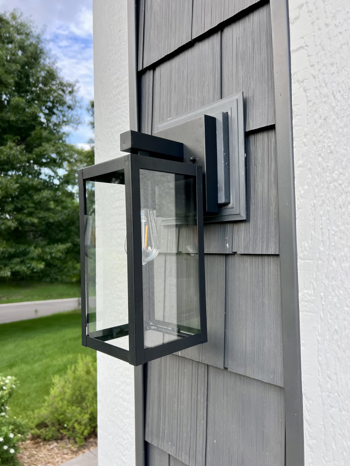 MAXvolador Outdoor Wall Sconce, Exterior Waterproof Wall Lantern Light Fixtures, Black Porch Lights with Toughened Glass Shade, Anti-Rust E26 Socket Front Door Mount Lighting, 2 Pack customer photo 1