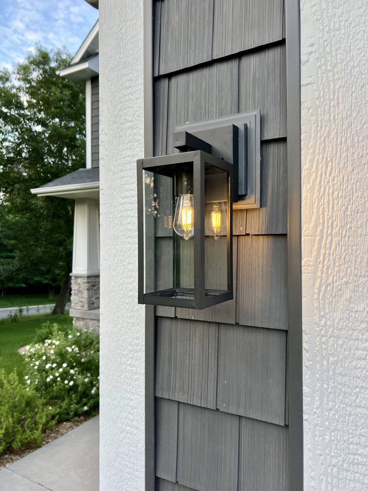 MAXvolador Outdoor Wall Sconce, Exterior Waterproof Wall Lantern Light Fixtures, Black Porch Lights with Toughened Glass Shade, Anti-Rust E26 Socket Front Door Mount Lighting, 2 Pack customer photo 2