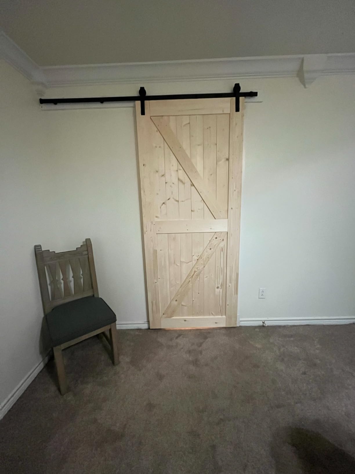 SmartStandard 36in x 80in Sliding Barn Wood Door, Natural, Fit 6-6.6FT Rail | Pre-Drilled Ready to Assemble, DIY Unfinished Solid Spruce Wood Panelled Slab, Interior Single Door Only, K-Frame customer photo 2