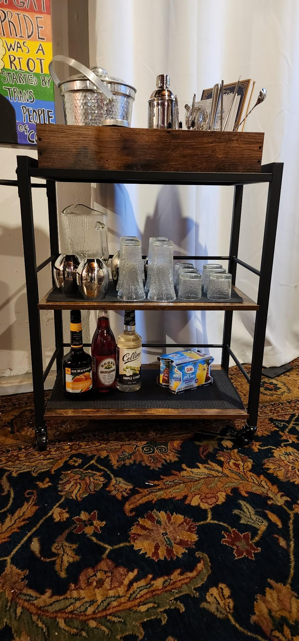VASAGLE Bar Cart with Wheels, Drink Cart with Wine Rack and Glass Holder customer photo 2