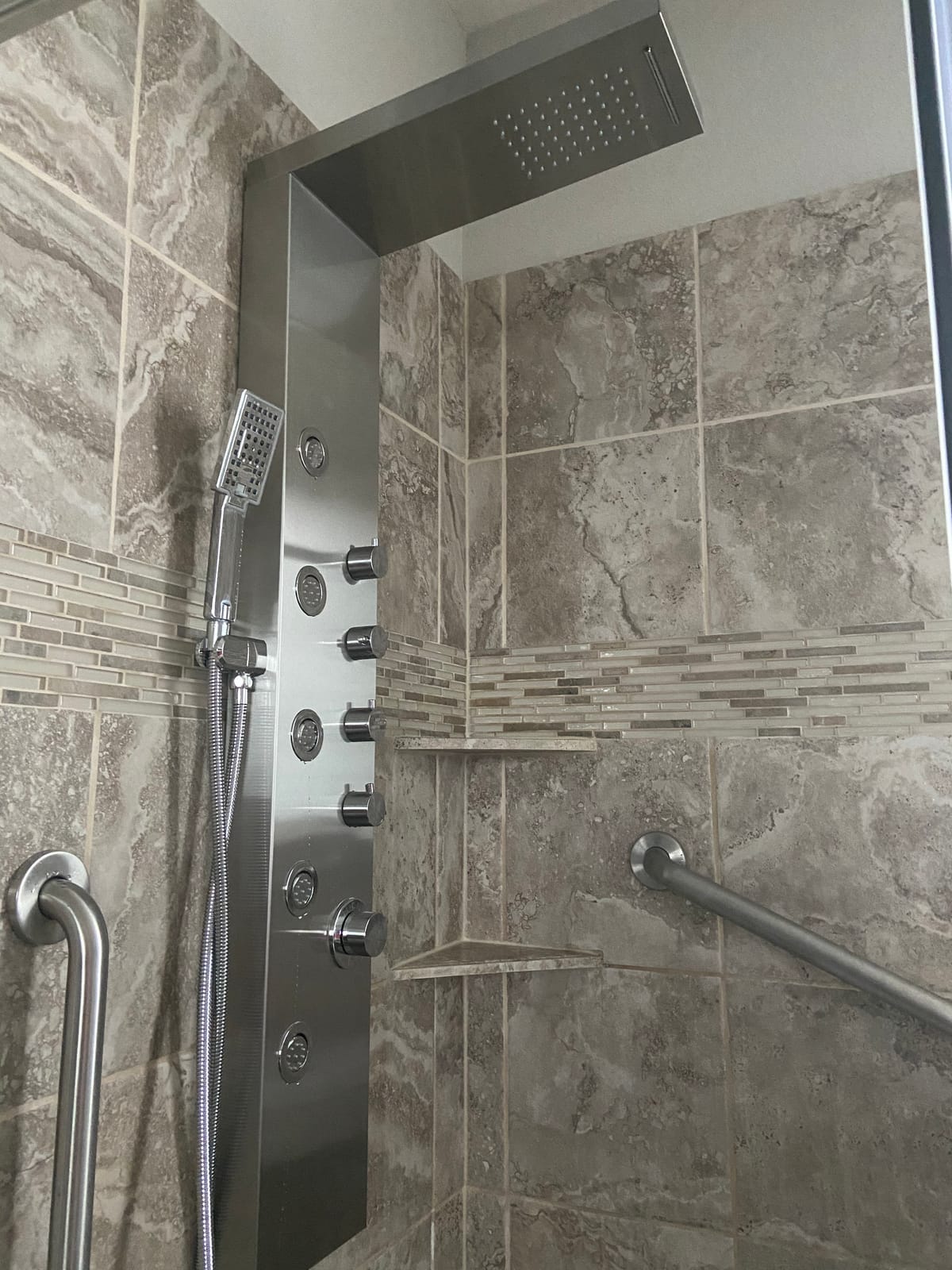 ROVATE 4-in-1 Rainfall Waterfall Shower Panel Tower System, Brushed Finish | Shower Column with Body Massage Jets and Handheld, Stainless Steel High Pressure, Use Multiple Functions Simultaneously customer photo 1