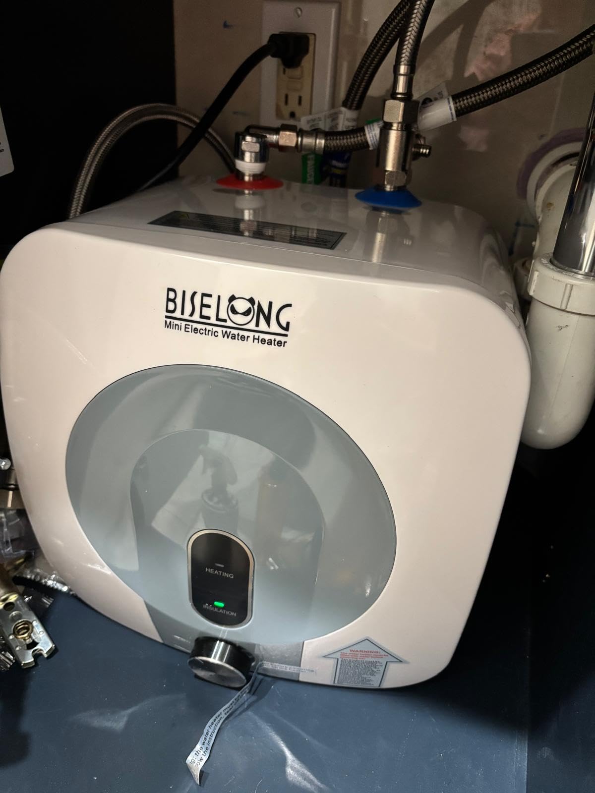 110V-120V 1440-1500W Small Under Sink Tank 2.5 Gallon Water Heater Hot Storage, Mini Instant Electric RV TR Trailer Kitchen Compact, Food Truck 2 PCs 16 Long 1/2inchFIP Stainless Steel Hose (BI-2.5) customer photo 1