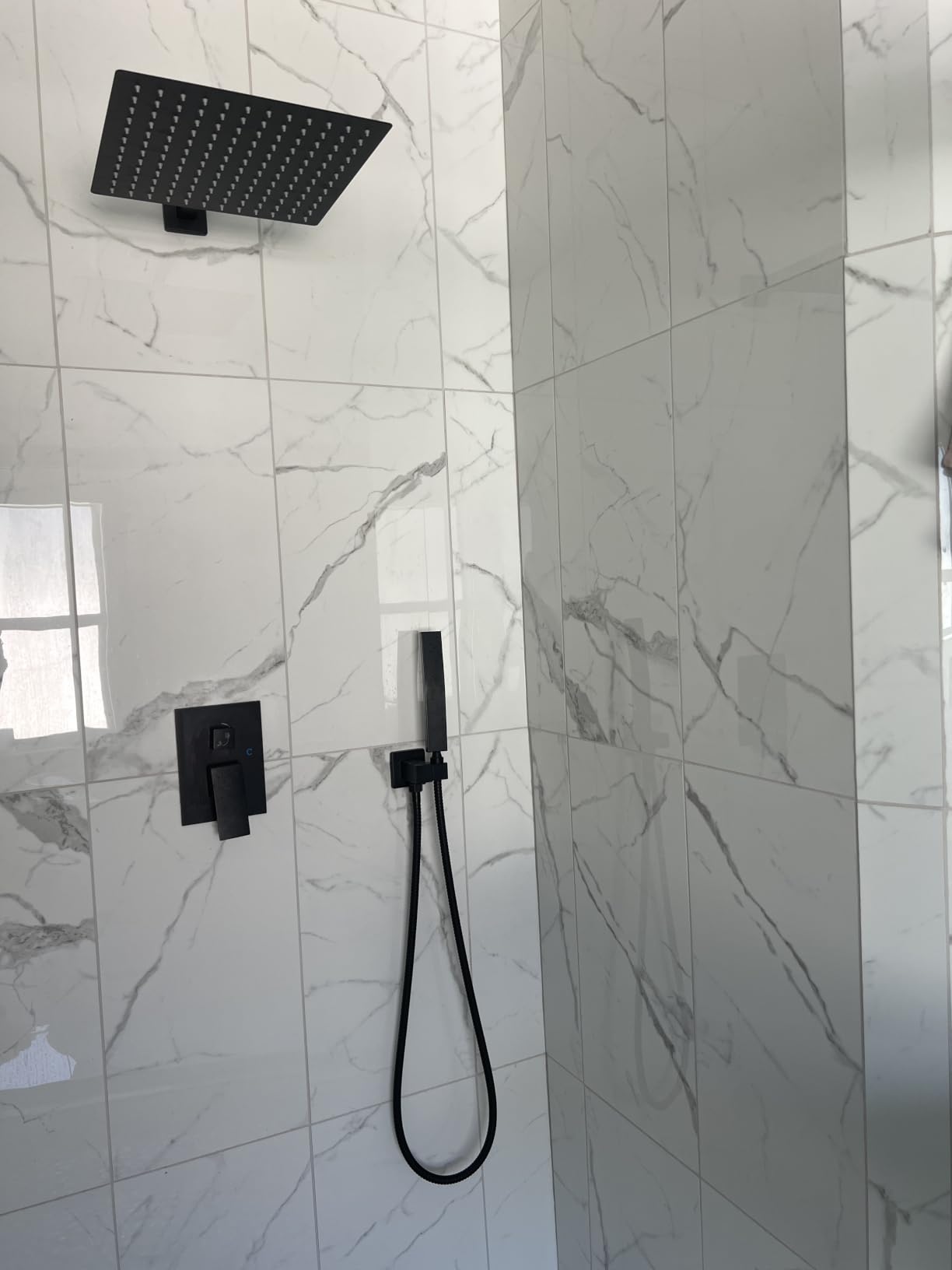 gotonovo Shower Faucet Set with Handheld Spray Matte Black, 12 Inch Head | SUS304 Rainfall Shower Head and Handle Set System, Pressure Balance Valve Trim Kit, Wall Mount, All Metal customer photo 1
