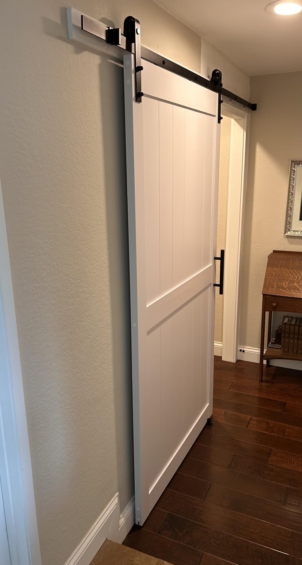 36in x 84in MDF Sliding Barn Door with 6.6ft Barn Door Hardware Kit & Handle, Pre-Drilled Holes Easy Assembly - Solid Barn Door Slab Covered with Water-Proof PVC Surface, White, H-Frame customer photo 1