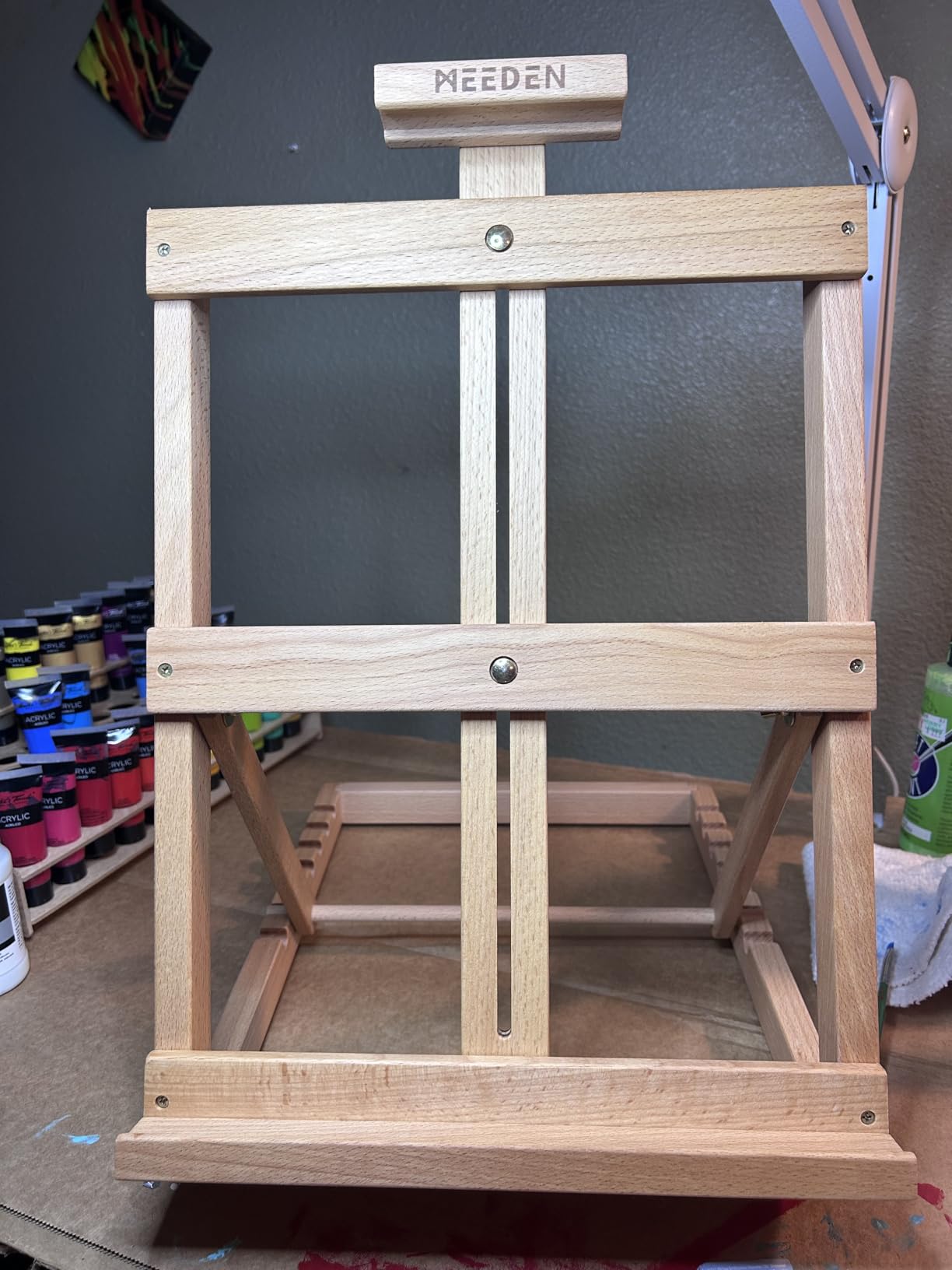 MEEDEN Heavy-Duty Tabletop Studio H-Frame Wooden Easel - Solid Beech Wood Adjustable Artists Desktop Wood Easel Table for Artist, Beginners & Teens - Holds Canvas Art up to 23