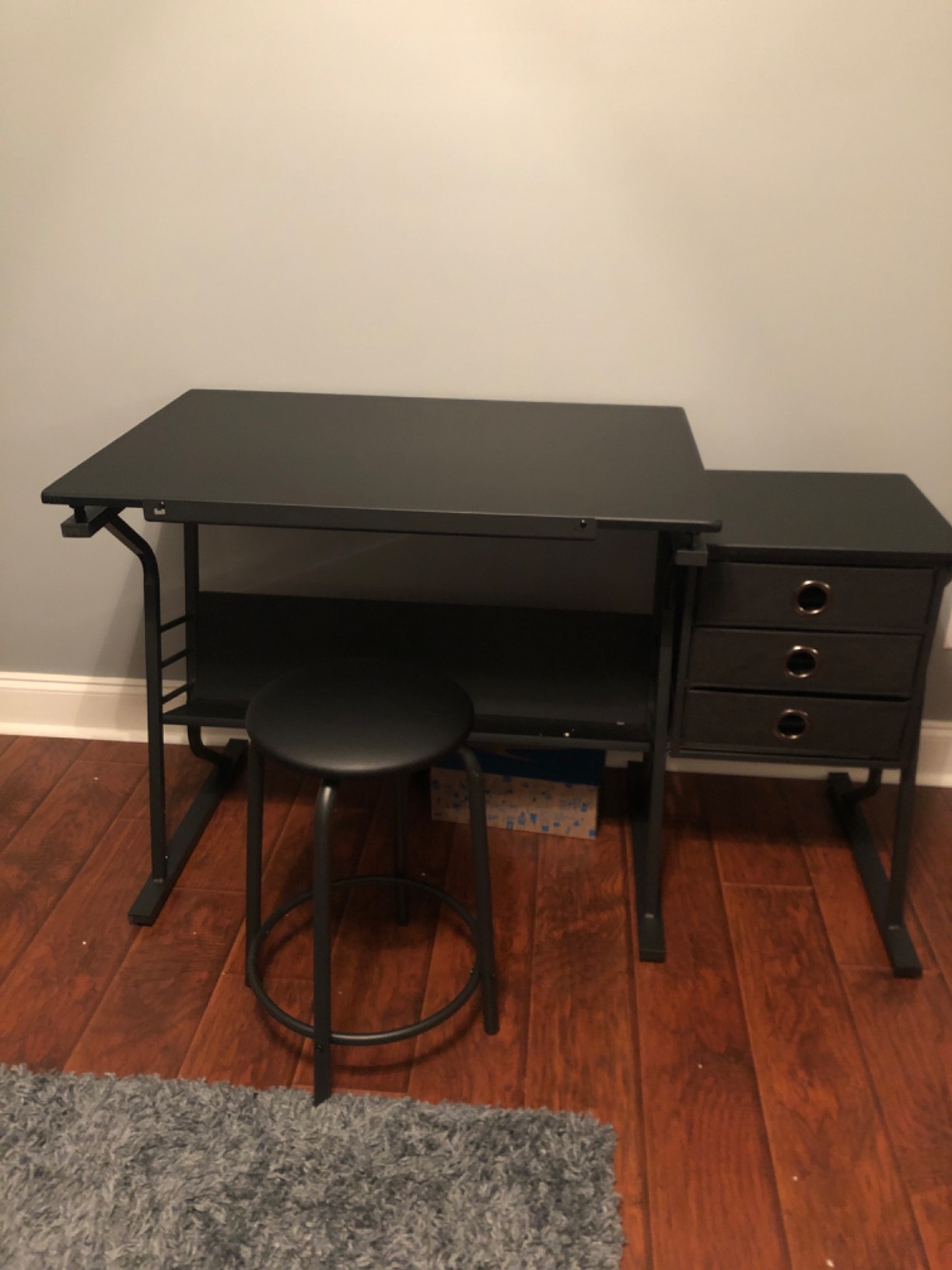 Yaheetech Tilting Drafting Table Art Craft Desk with Stool, Drawers, Black | Steel frame and MDF top adjusts 0-40° for drawing or diamond painting; 3 drawers and shelf organize supplies in small spaces. customer photo 2