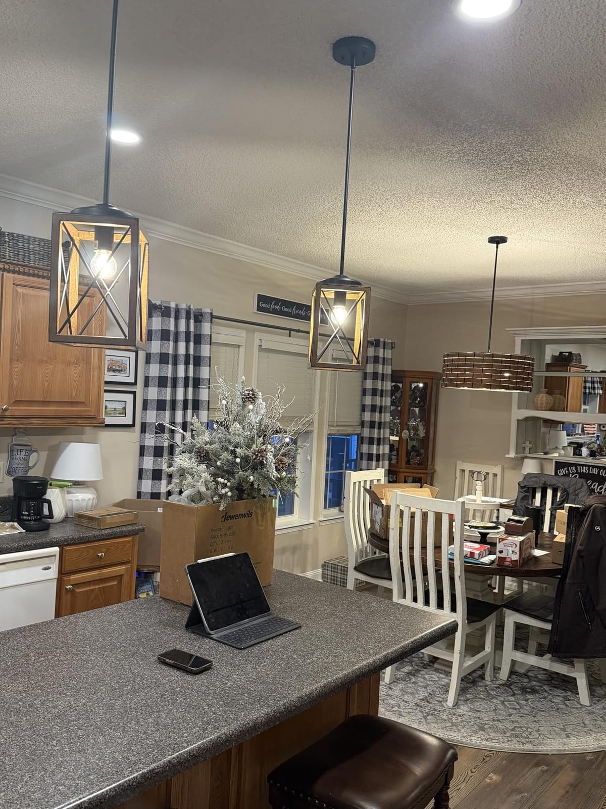 DEWENWILS 2 Pack Farmhouse Pendant Light, Metal Hanging Light Fixture with Wooden Grain Finish, 48 Inch Adjustable Pipes, ETL Listed customer photo 1
