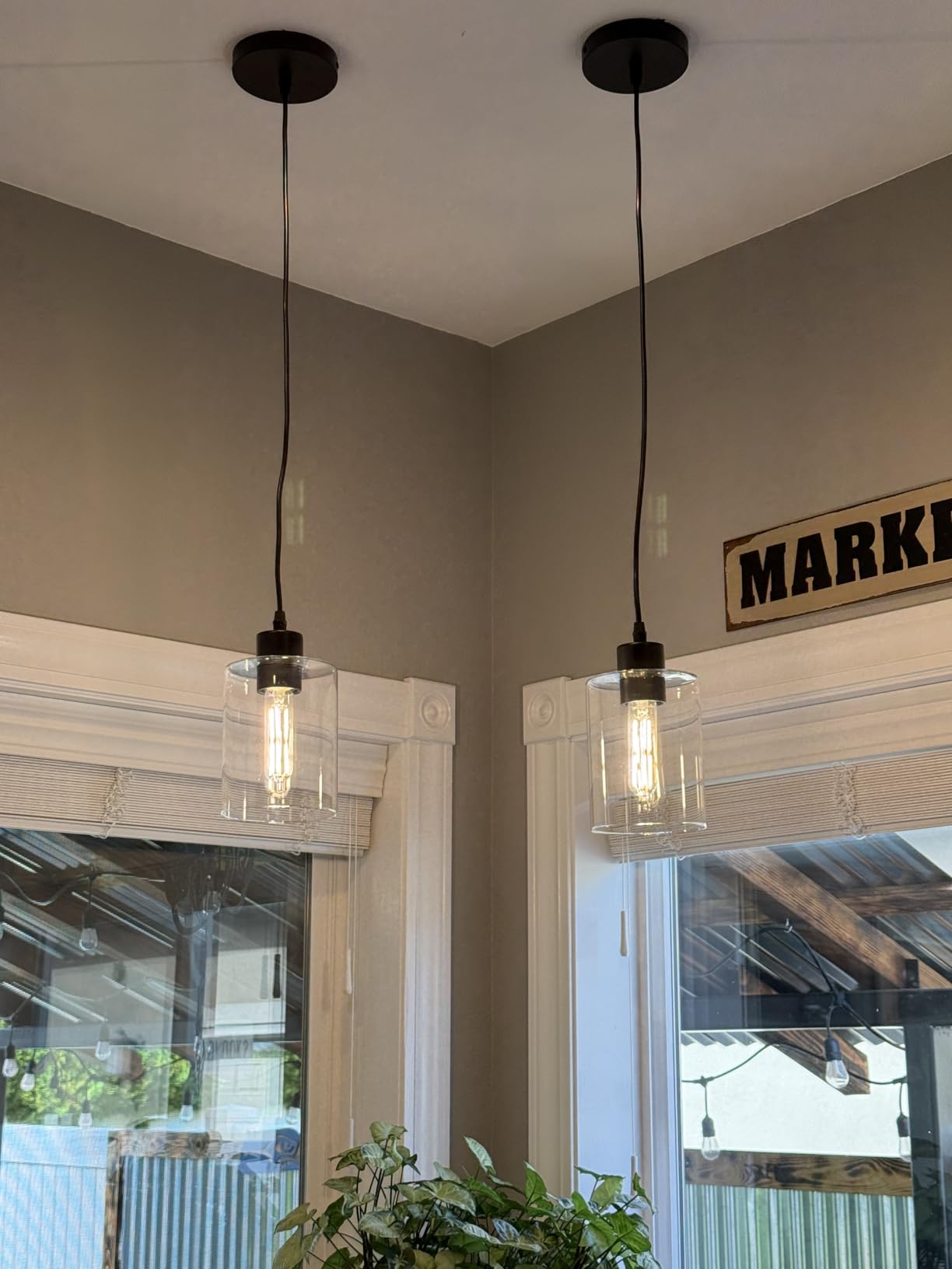 Modern Black Farmhouse Clear Glass Cylinder Pendant Light Fixture,Island Lights for Kitchen,Mini Pendant Lighting for Kitchen Island Decor - 4.75 Inch Shade 58 Inch Cord (Black 2 Pack) customer photo 2
