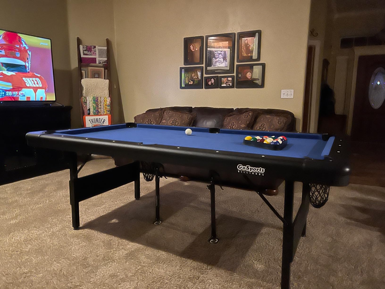 GoSports 6, 7, or 8 ft Billiards Tables - No Assembly, Choose Your Color - Portable Pool Table Includes Full Set of Balls, 2 Cue Sticks, Chalk and Felt Brush customer photo 1