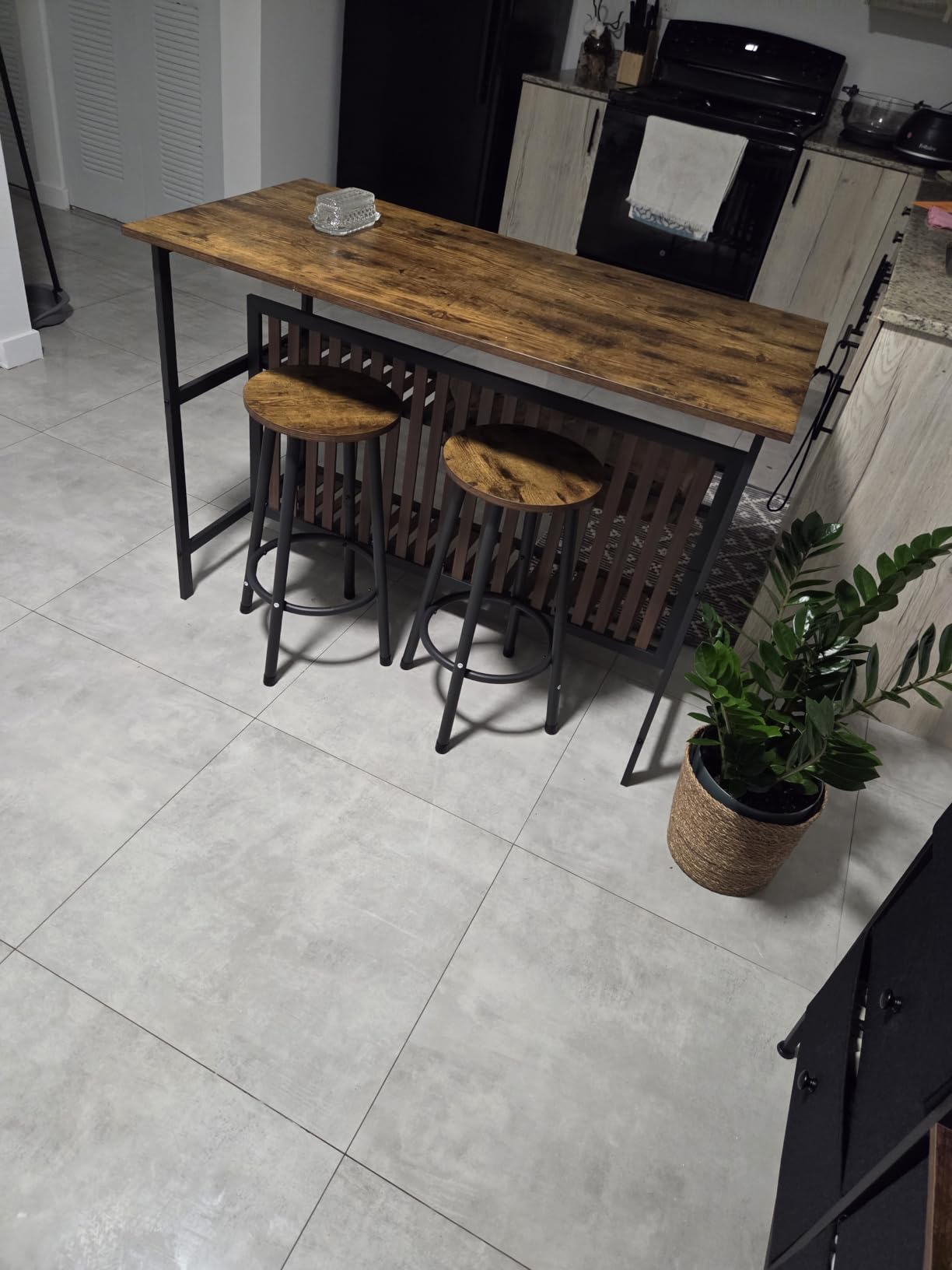 Kitchen Island with Seating & Storage, Farmhouse Dining Table Set for 2, Space-Saving 3 Piece Dining Set Table & Chairs Island Table for Kitchen, Apartment, Dining Room, Rustic Brown customer photo 1