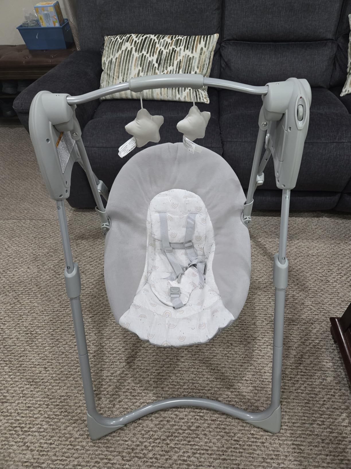 Graco Slim Spaces Compact Baby Swing, Space Saving Portable Baby Swing with Height Adjustable Legs & Soft Toys, Reign customer photo 1