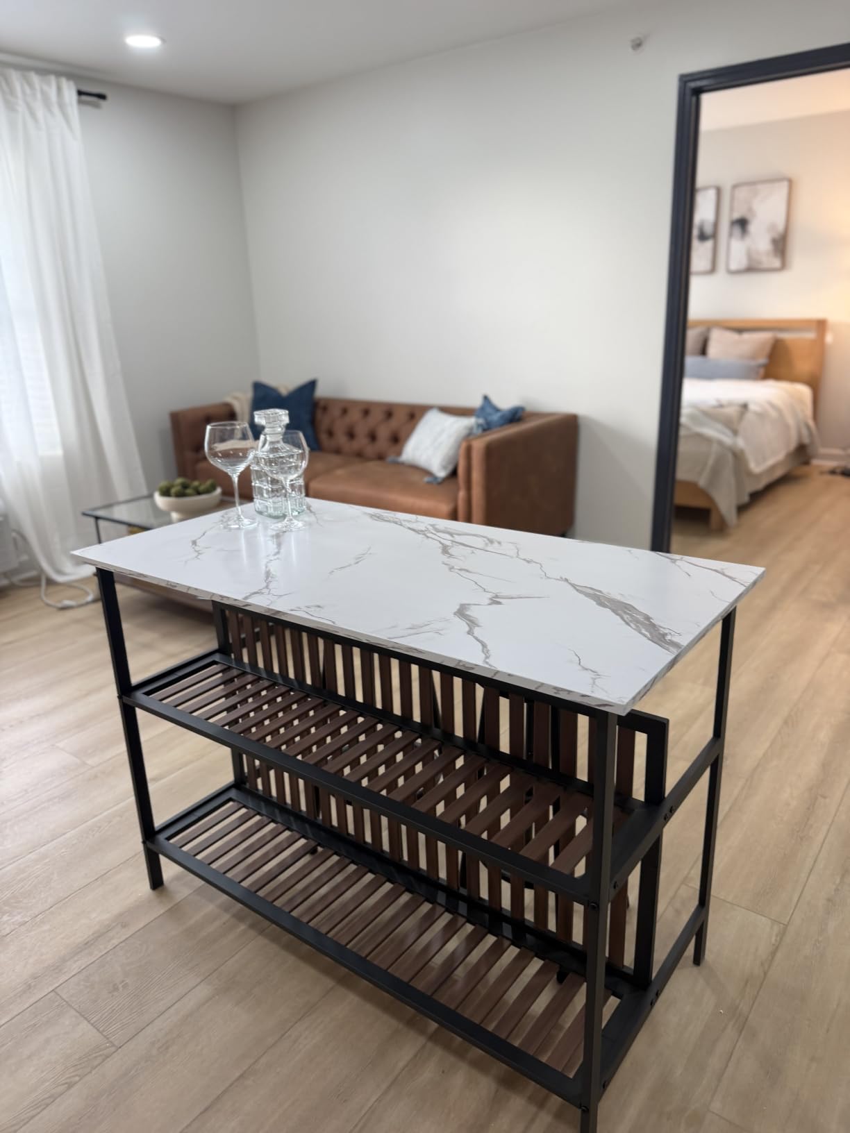 Recaceik 3 Piece Pub Set, Rectangular 2 Bar Stools, Faux Marble Dining Room Set of 2, Modern Counter Height Table with Storage, Kitchen Island with Seating, White customer photo 1