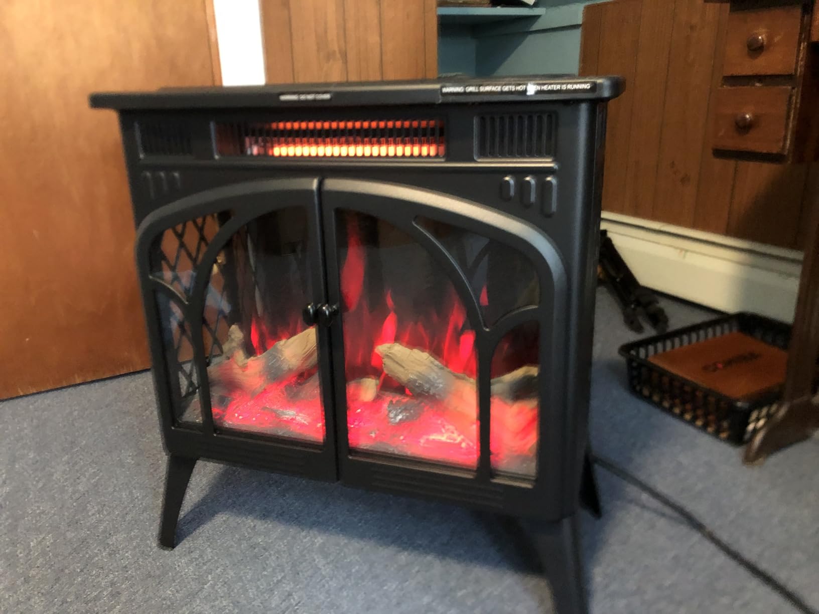 Electactic 24Inch Electric Fireplace Stove, Free-Standing Infrared Fireplace Stove, Controllable 3D Flame, 4 Variable Flame&Log Colors, 1500w, 5100BTU, Black (S230B-BLACK), 23.5