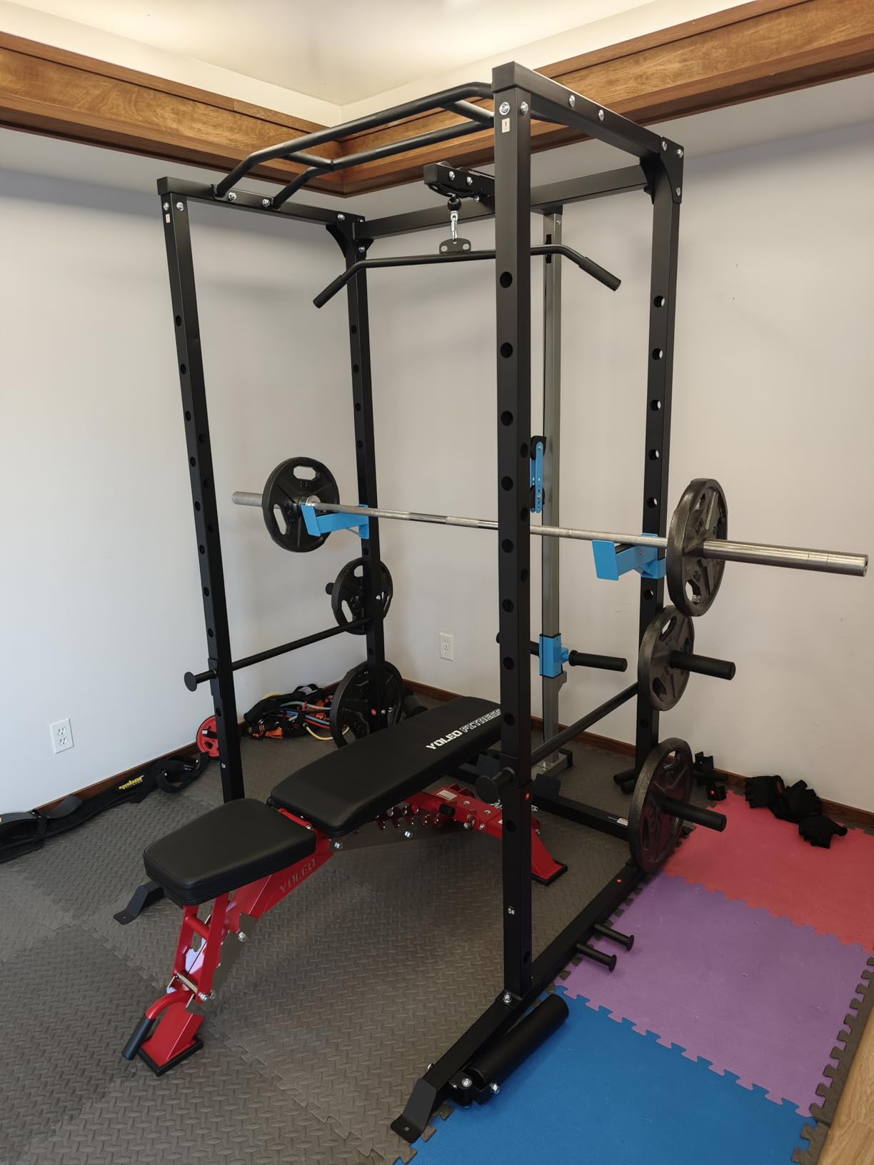 Power Cage, Multi-Functional Power Rack with J-Hooks, Dip Handles, Landmine Attachment and Optional Cable Pulley System for Home Gym customer photo 1