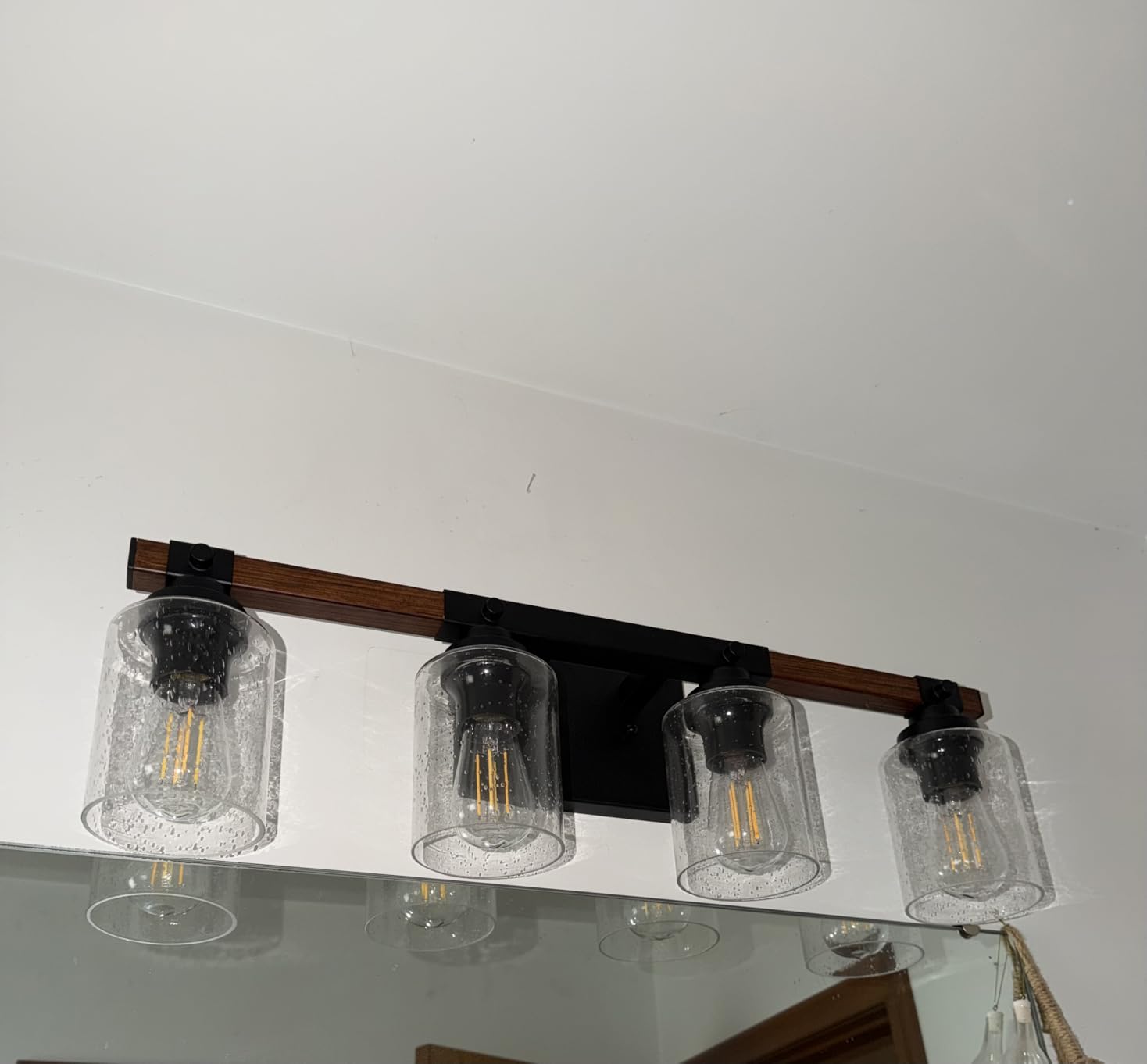 Amico Farmhouse Bathroom Vanity Light Fixtures, Rustic 4-Light Industrial Painted Wood Lights customer photo 2