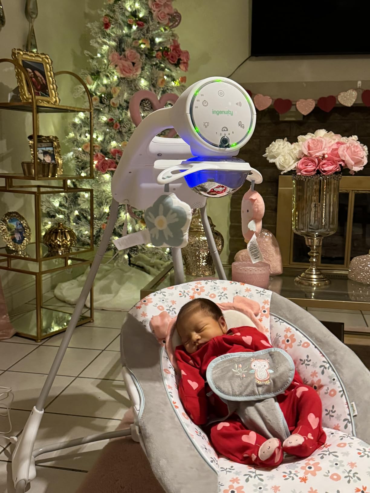 Ingenuity InLighten 5-Speed Baby Swing - Swivel Infant Seat, 5 Point Safety Harness, Nature Sounds, Lights - Nally Owl customer photo 2