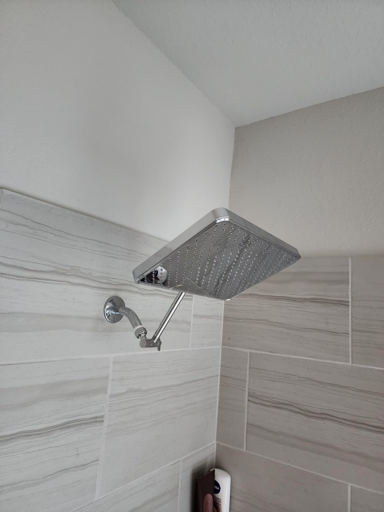 SparkPod 12 Inch Rectangle Rain Shower Head - Ceiling or Wall Mount Rainfall Shower Head - Large Coverage Showerhead - Brass Ball Joint with 360° Adjustment - 1-Min Install (Elegant Brushed Nickel) customer photo 1