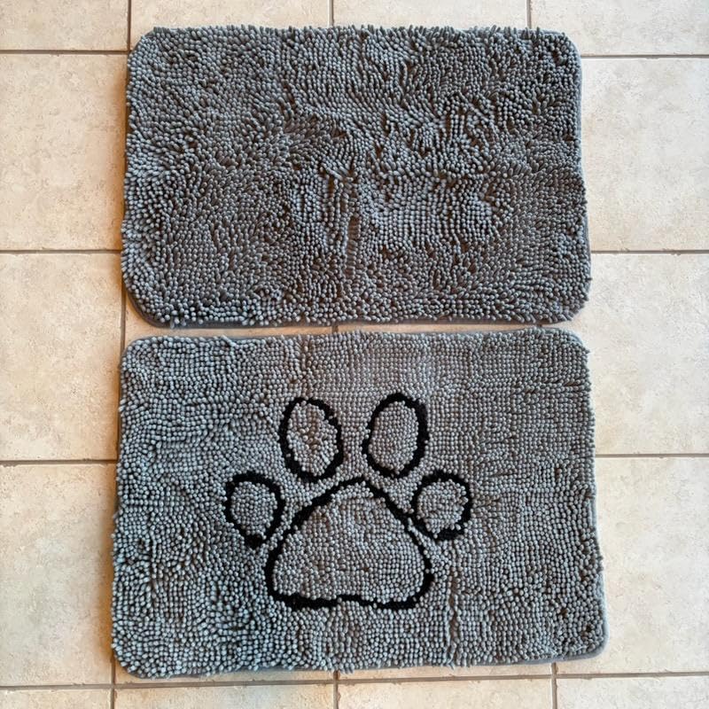 Smiry Dog Door Mat for Muddy Paws, Absorbent Non Slip Dirt Trapper, 30x20, Grey and Black, Quick Dry Washable Chenille Mat for Mud Dogs, Entry Rug for Indoor and Outdoor customer photo 1