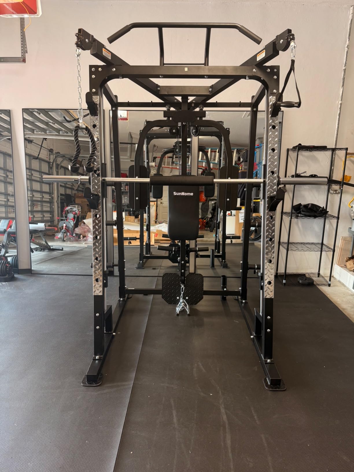 SunHome Smith Machine, Power Cage Squat Rack with Smith Bar, LAT Pull-Down Systems, Cable Crossover Machine and Cable Attachment for Home Gym customer photo 2