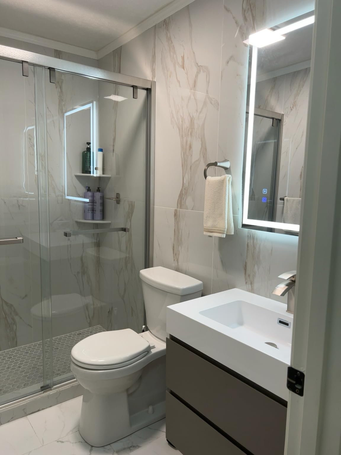 Alice 30Inch Modern Bathroom Vanity (White Glossy, Rectangular) with Sink and Overflow, Floating Wall Mounted Storage Cabinet, One-Piece Basin, E1 Environmental Protection Board | Modern Wall-Mounted Vanity with Engineered Stone Top, 2 Soft-Close Drawers, Spacious Storage for Small Space, Guest Bathroom customer photo 2