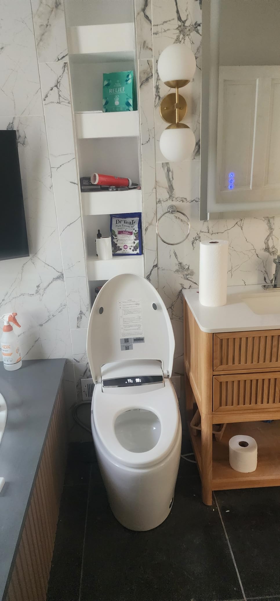 Smart Toilet with Bidet Built In with Warm Water Sprayer and Dryer | Foot Sensor Operation, Heated Seat toilet with LED Display for Bathroom, Auto Dual Flush customer photo 1