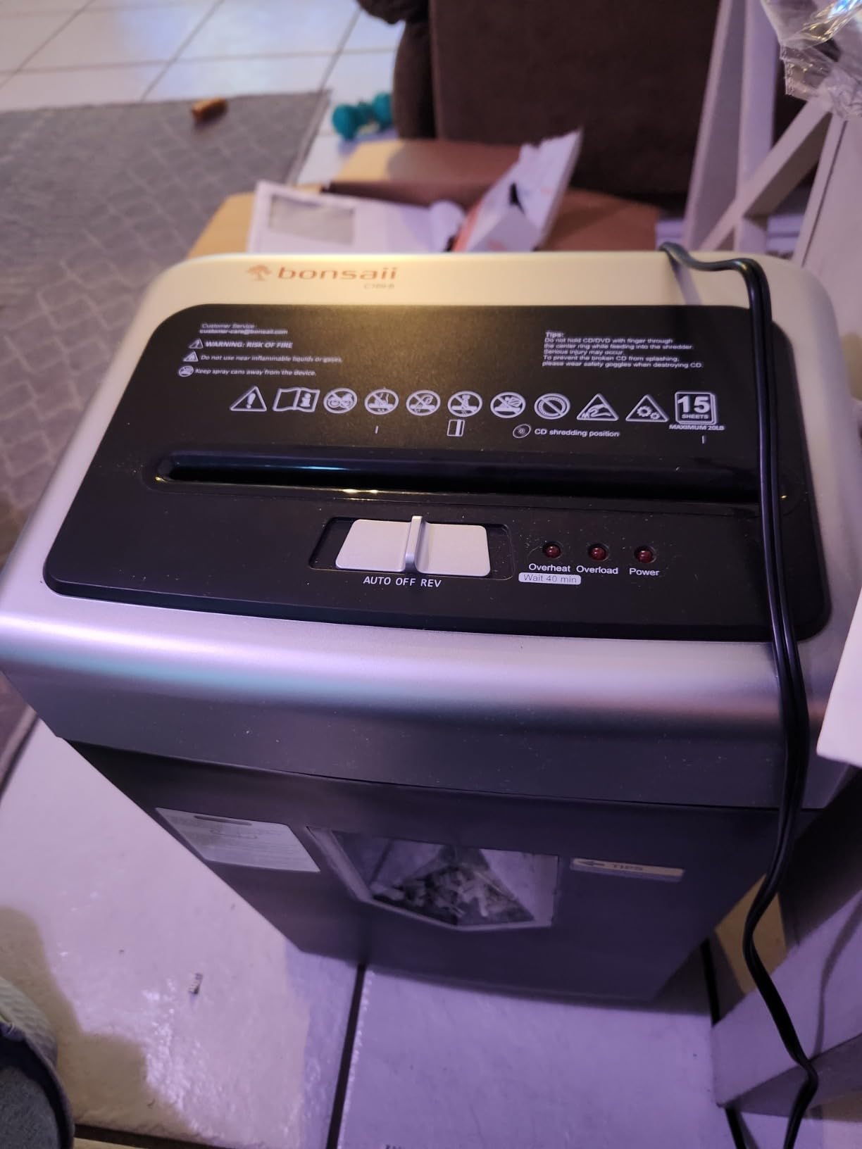 Bonsaii 15-Sheet Cross-Cut 40-Min Heavy Duty Paper Shredder for Home Office | Anti-jam, 60dB Whisper-Quiet, P-4 High Security, Shredder for CDs, Staples, 5 Gal Pullout Bin, Easy-roll Casters C169-B customer photo 2