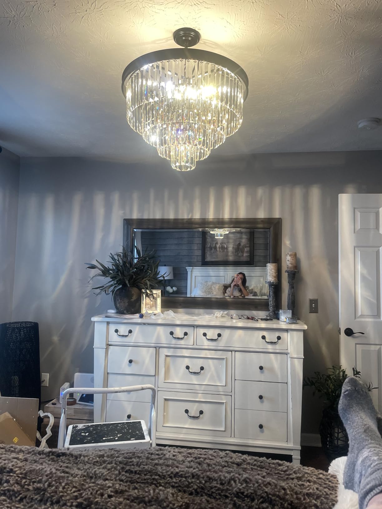 A AXILIXI Large Crystal Chandelier Modern Black 30
