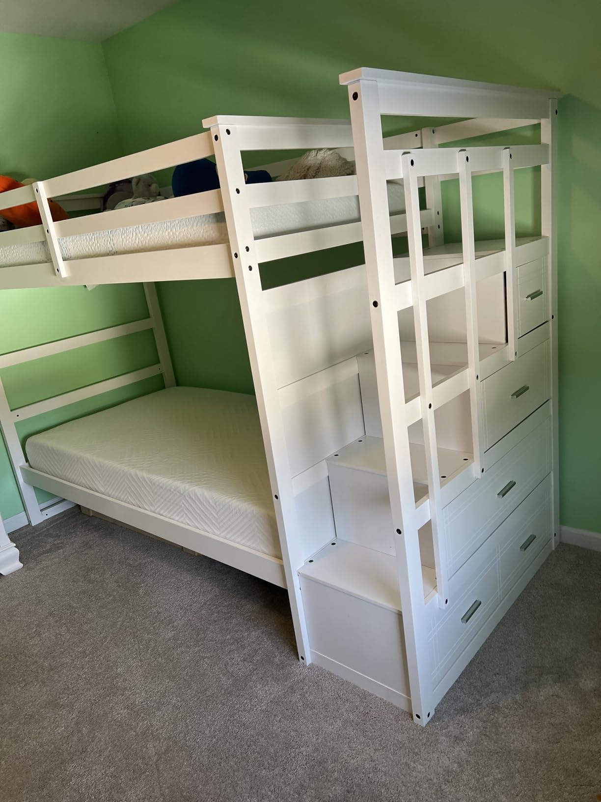 P PURLOVE Twin Over Twin Bunk Bed with Stairs and Trundle, Solid Wood Bunk Beds with Stairway Storage for Teens,Kids,White customer photo 1