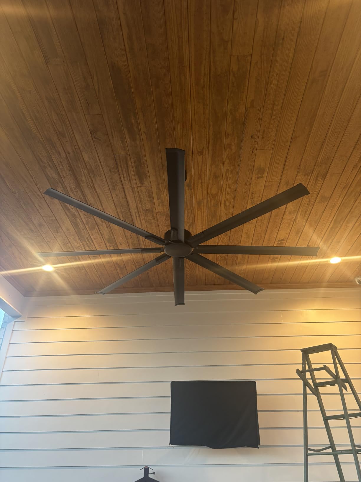 ZMISHIBO 96 Inch Industrial Ceiling Fan without Light, 8 Aluminum Blades | DC Motor, Damp Rated, 6 Speeds, Remote Control, 3 Downrods, Flat/Sloped Ceiling, Commercial, Farmhouse, Garage, Warehouse customer photo 1