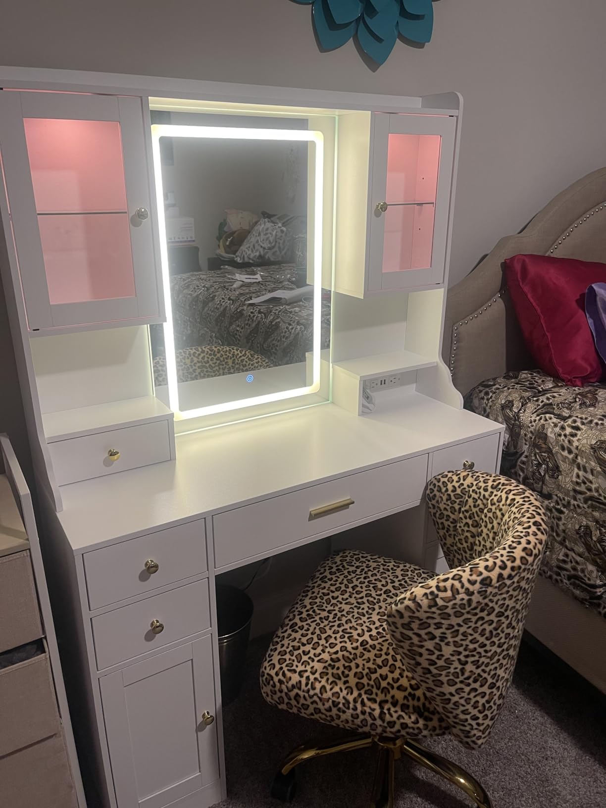 White Makeup Vanity Desk with LED Mirror & RGB Cabinets | Vanity Table with Charging Station and 6 Storage Drawers, Adjustable 3 Mode Mirror Lights, Bedroom Dressing Table for Women customer photo 1