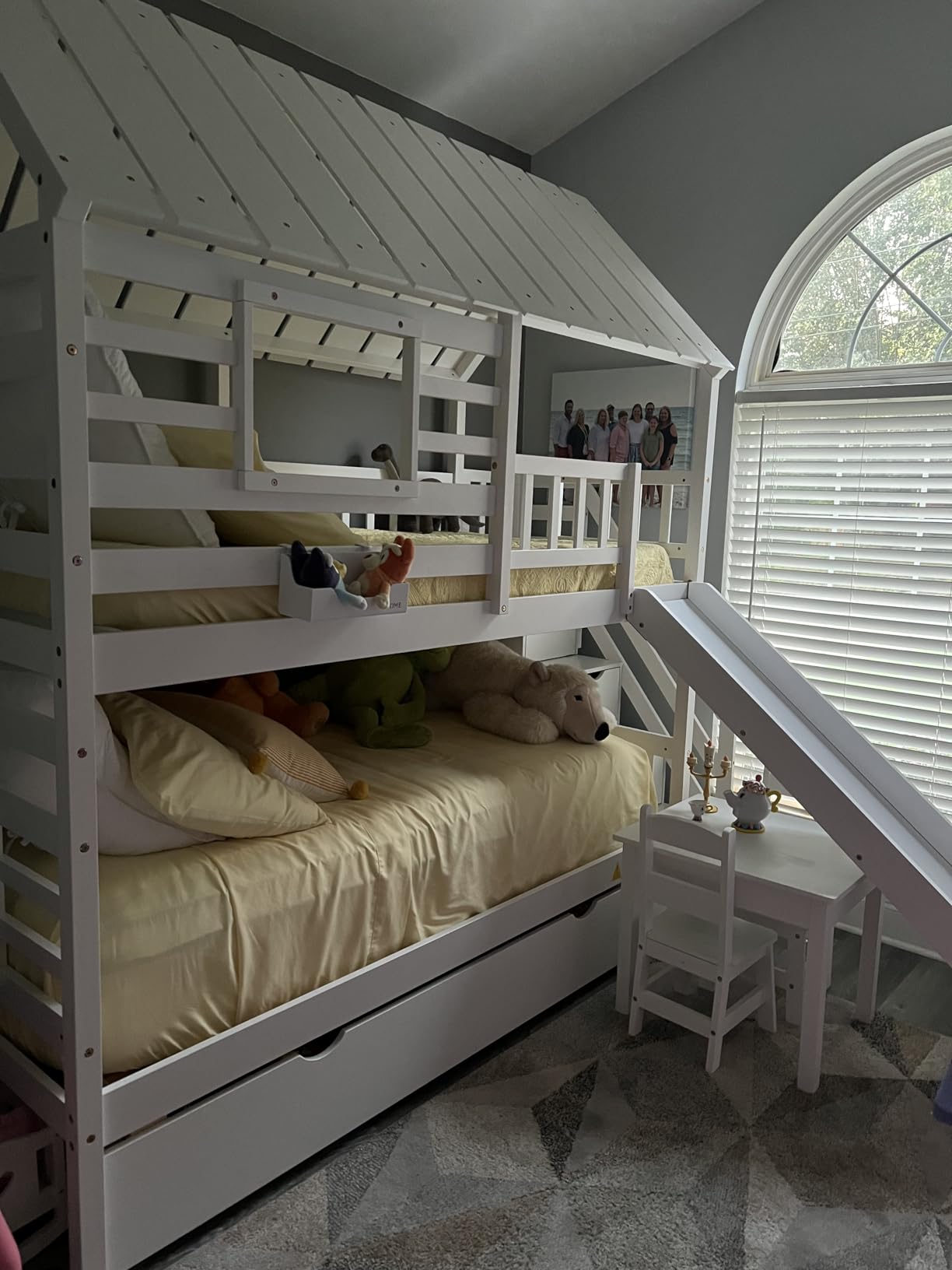 Harper & Bright Designs Kids Bunk Bed Frame with Slide and Trundle, Twin Over Twin House Bunk Bed with Storage Stairs for Kids Boys Girls, No Box Spring Required, Space Saving, Gray customer photo 1