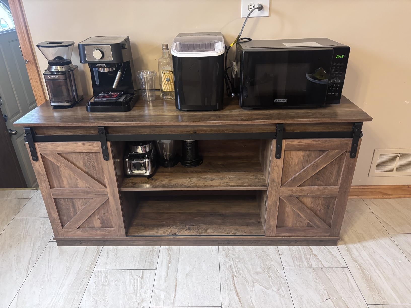 Shahoo Farmhouse Sideboard Buffet Cabinet, Coffee Bar Storage with Sliding Barn Doors, Shelf for Home Dining Room, Barnwood customer photo 1