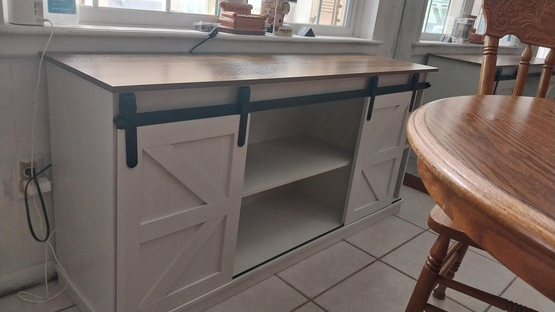 Shahoo Farmhouse Sideboard Buffet Cabinet, Coffee Bar Storage with Sliding Barn Doors, Shelf for Home Dining Room, Barnwood customer photo 2