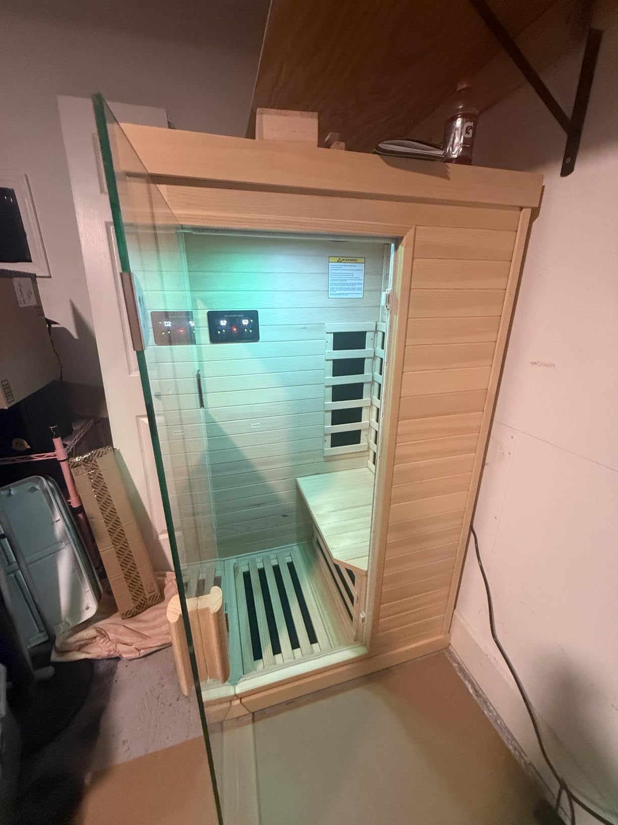OUTEXER Far Infrared Sauna Home Sauna Spa Room Low-EMF Wood 1200W 120V | Indoor Saunas with 7 Color Light Tempered Glass Door, Room:35.2*27.6*61.6Inch customer photo 1