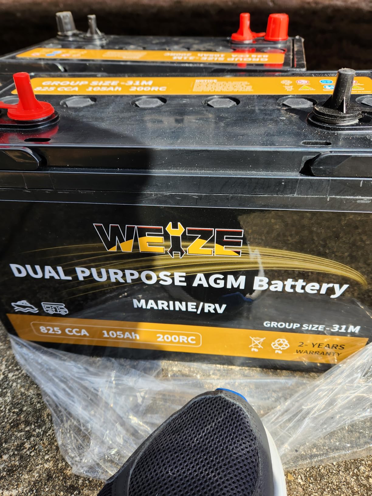 Weize Dual Purpose AGM Battery BCI Group 27M, 175RC 580CCA 12V 92AH Starter & Deep Cycle Sealed Marine & RV Battery customer photo 1