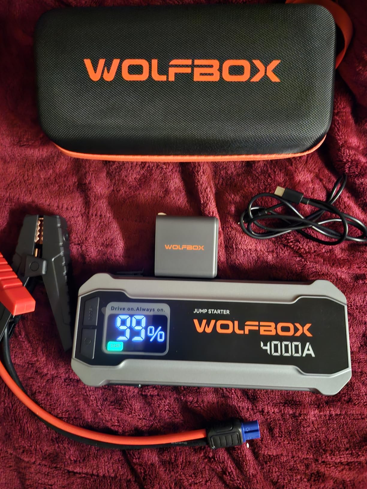 WOLFBOX 4000A Jump Starter,12V Car Battery Jumper Starter Portable with 65W Quick Charger,LED Display,88.8Wh Booster Jump Box Pack (10L Gas 10L Diesel Engine) with LED Light,Jumper Cables, MV24 customer photo 2