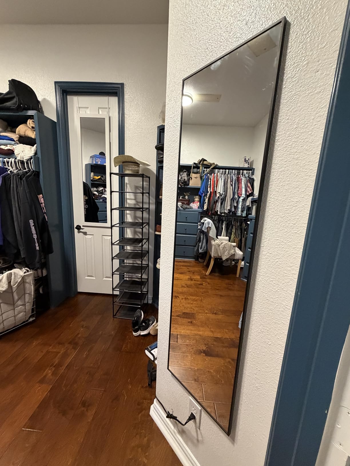 Delma Wall Full Length Mirror, Standing Mirror Full Body, Large Floor for Wall Door Bedroom Bathroom Living Room with Aluminium Frame (with Stand, 56x15-Black) customer photo 2