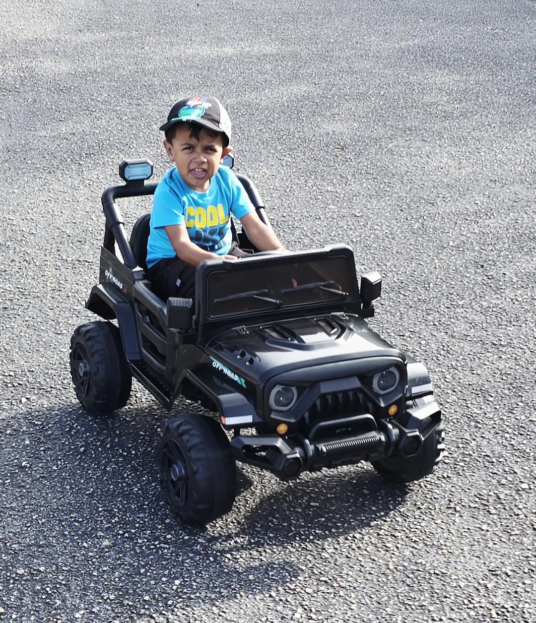 12V Kids Electric Ride on Truck Car Remote Control, Twin 35W Motors 3.5MPH Max Speed, Bluetooth Music Player, 4 Wheels Suspension LED Lights Safety Belt, Gift for Boys & Girls-Black customer photo 2