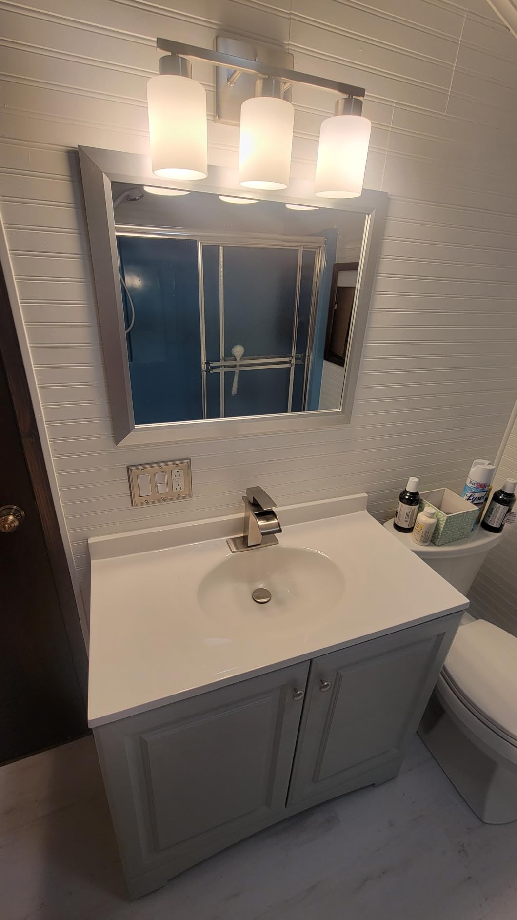 FonmYim Brushed Nickel Bathroom Light Fixtures, 3-Light Modern Vanity Light Over Mirror customer photo 1