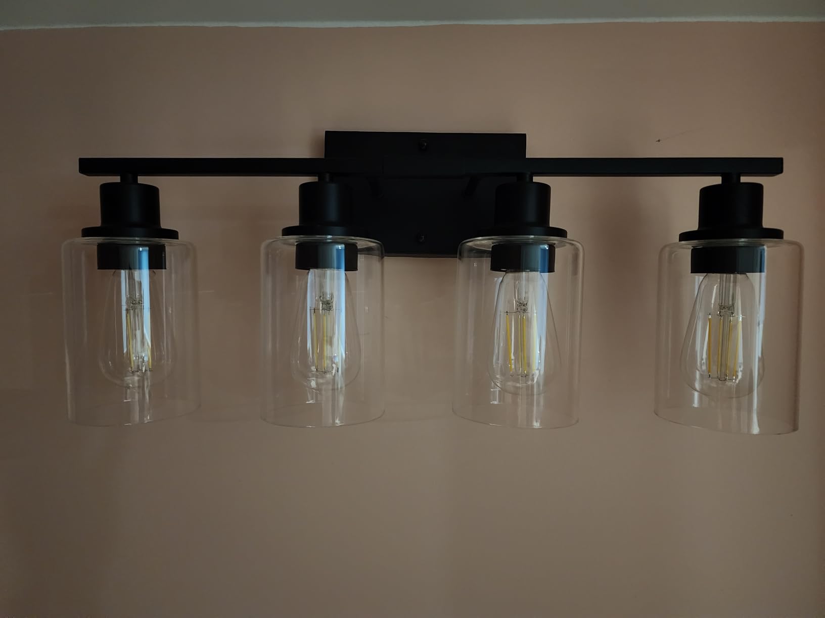 Indoi 4-Light Bathroom Light Fixtures, Matte Black Modern Vanity Lights with Clear Glass Shades customer photo 1