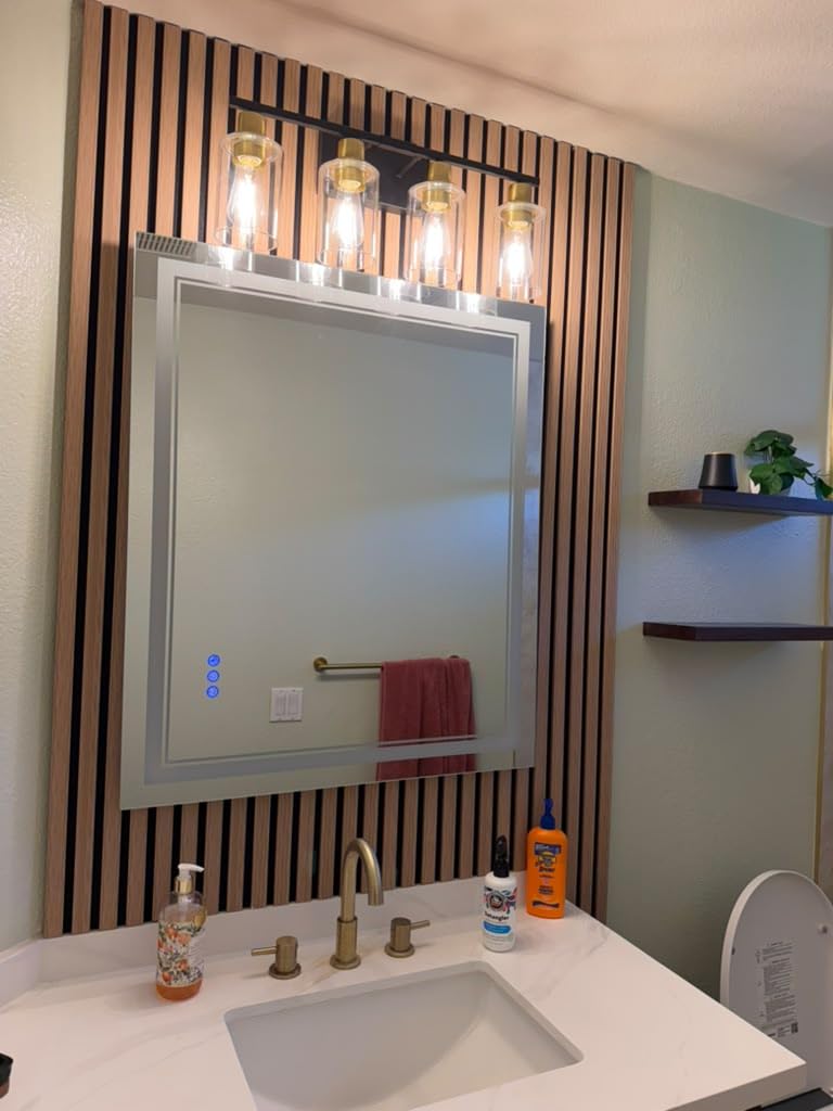 Indoi 4-Light Bathroom Light Fixtures, Matte Black Modern Vanity Lights with Clear Glass Shades customer photo 2