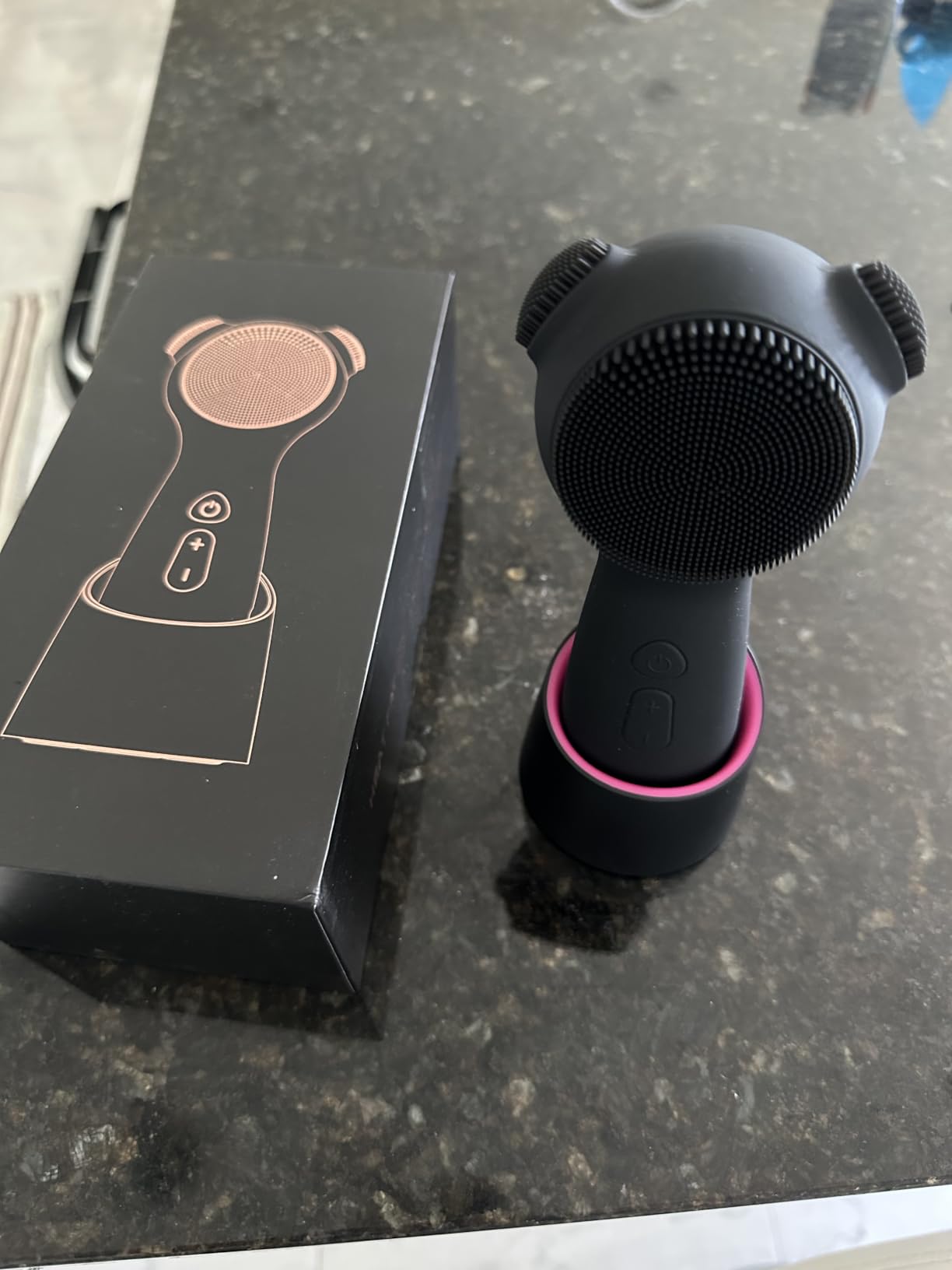 Silicone Face Scrubber Exfoliator Electric for Men Women, Rechargeable Facial Cleansing Brush with Wireless Charging Dock, Waterproof Sonic Vibrating Face Scrub Brush Cleanser for Exfoliating, Black customer photo 2