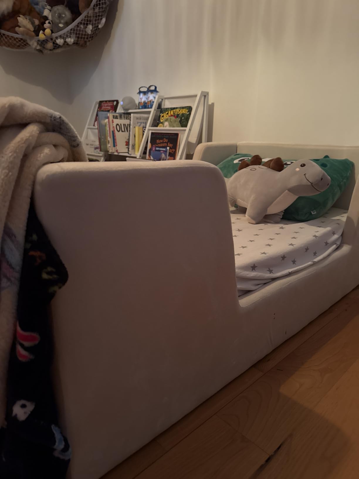 allamazing Toddler Bed, Toddler Floor Bed Frame with Guard Rails, Kids Beds for Ages 2-6 Years, Small Bed for Kids Girls and Boys, Standard Crib Mattress Toddler Beds, Certified Fabric Beds customer photo 2