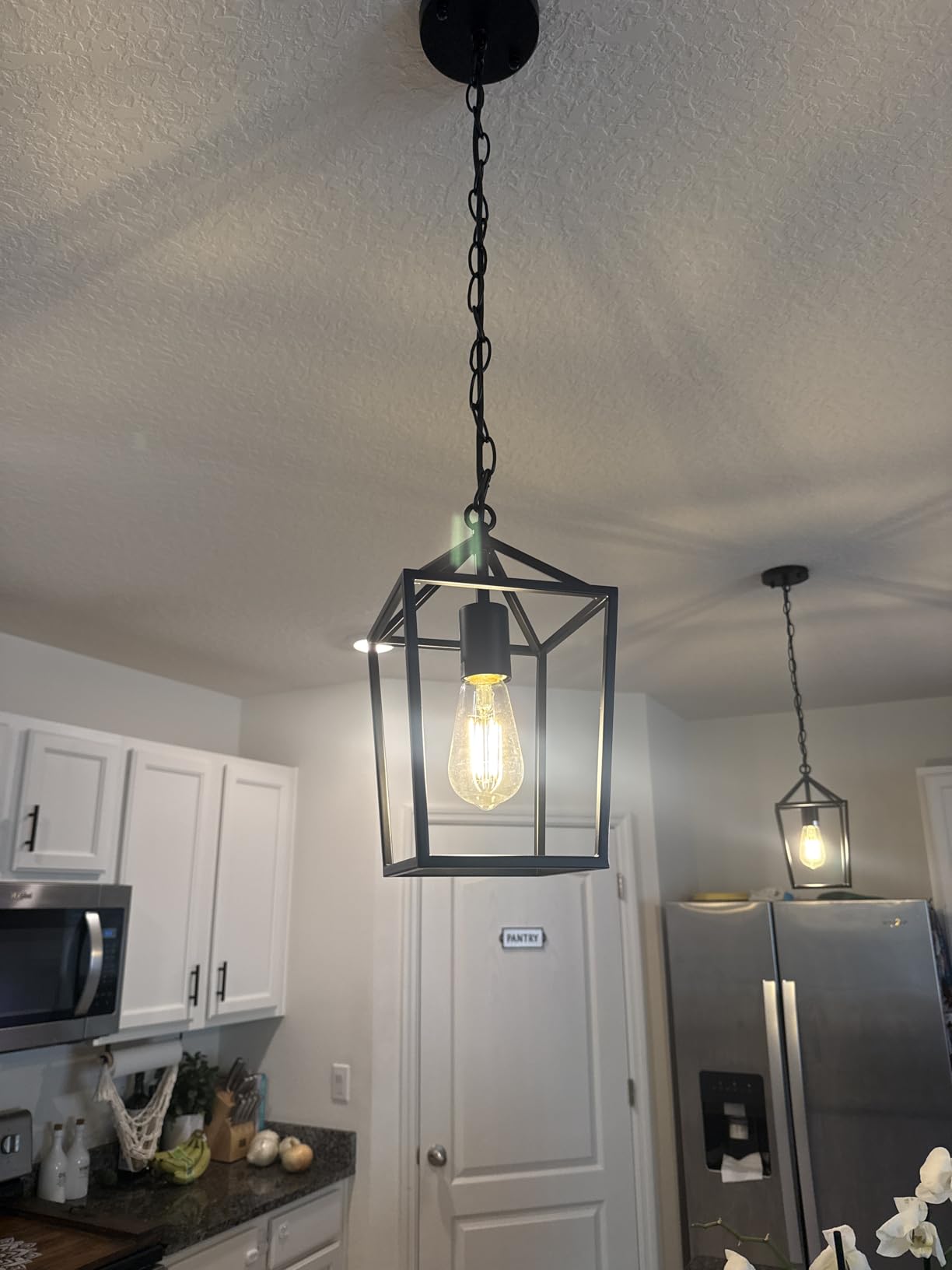 Sheetea 2-Pack Farmhouse Pendant Lights Kitchen Island, Black Pendant Light Fixtures Hanging Lamp for Dining Room, Modern Kitchen Pendant Lighting Over Island, Metal Cage Design customer photo 1